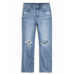 American Eagle Curvy Straight Distressed Jeans Light Wash Stretch Size 2